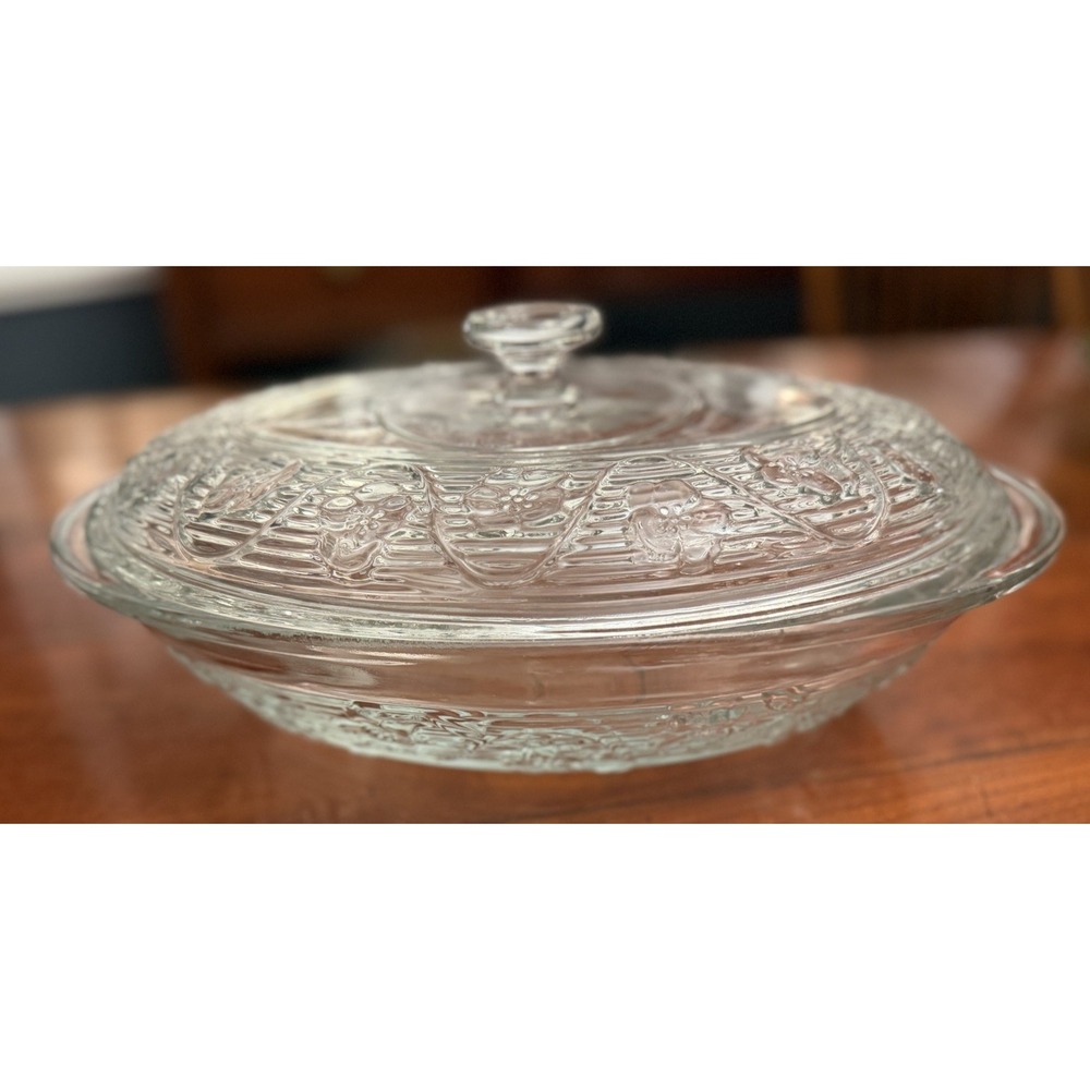 Vintage Anchor Hocking Avalon Clear Glass Oval Covered Casserole Dish Lid 2QT